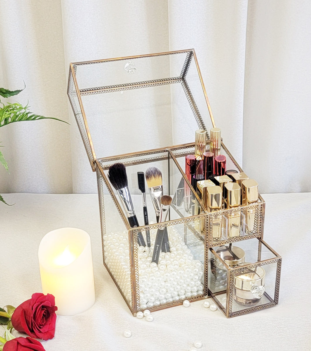 AllTopBargains 2 Rose Gold Clear Acrylic Cosmetic Organizer Lipstick Brush Holder Makeup Stand