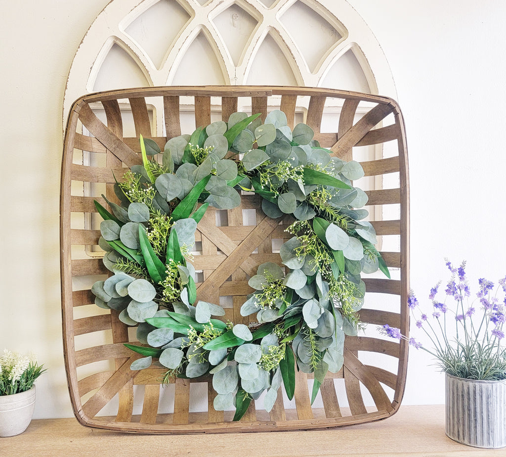 Tobacco Basket with Eucalyptus Wreath