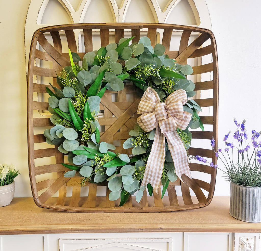 Tobacco Basket with Eucalyptus Wreath