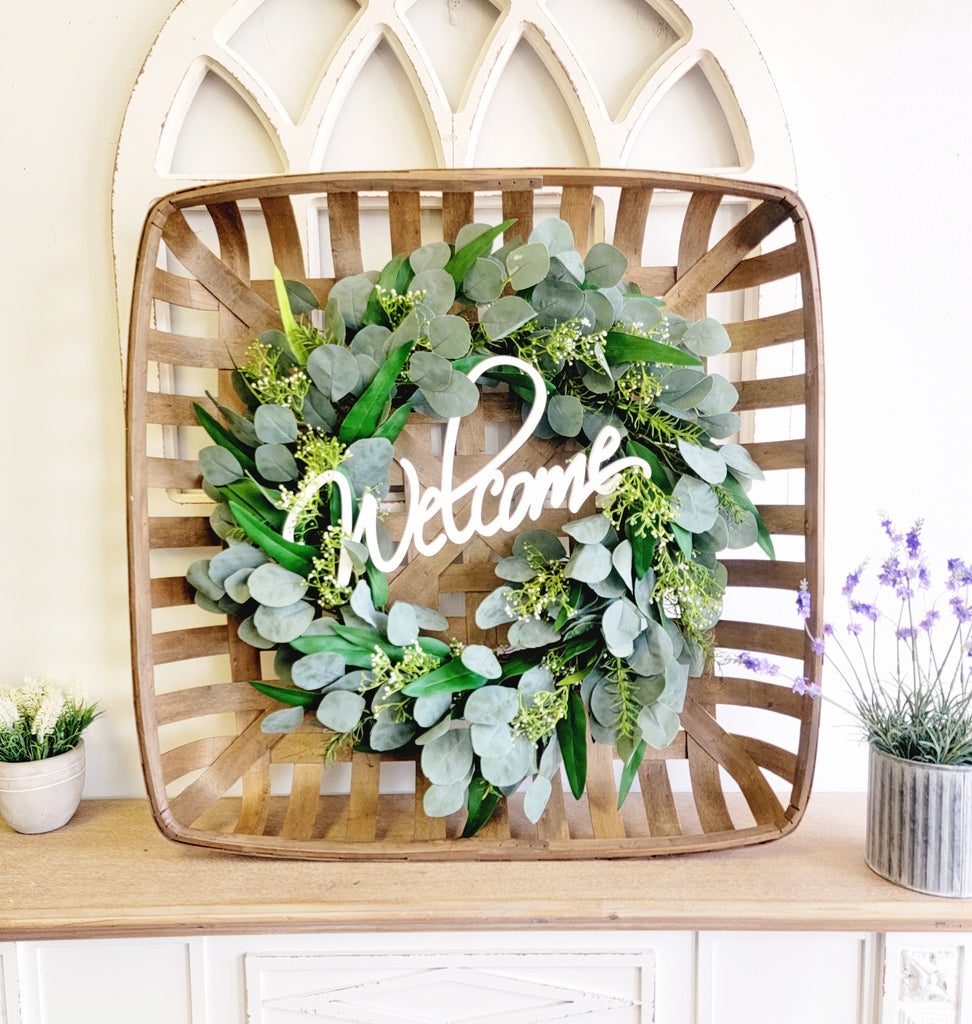 Tobacco Basket with Eucalyptus Wreath