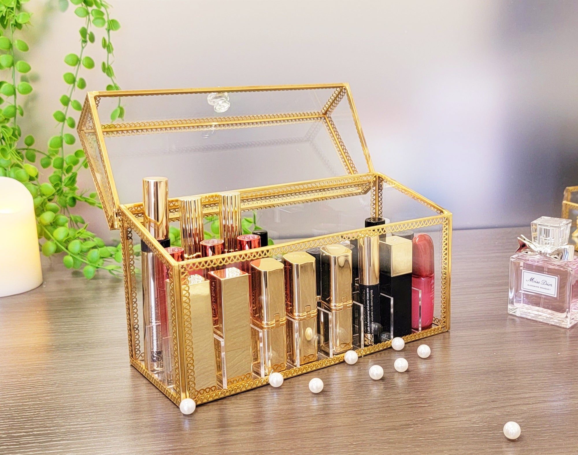 ES Essentials Elegant Glass Cosmetics Brush Holder Gold