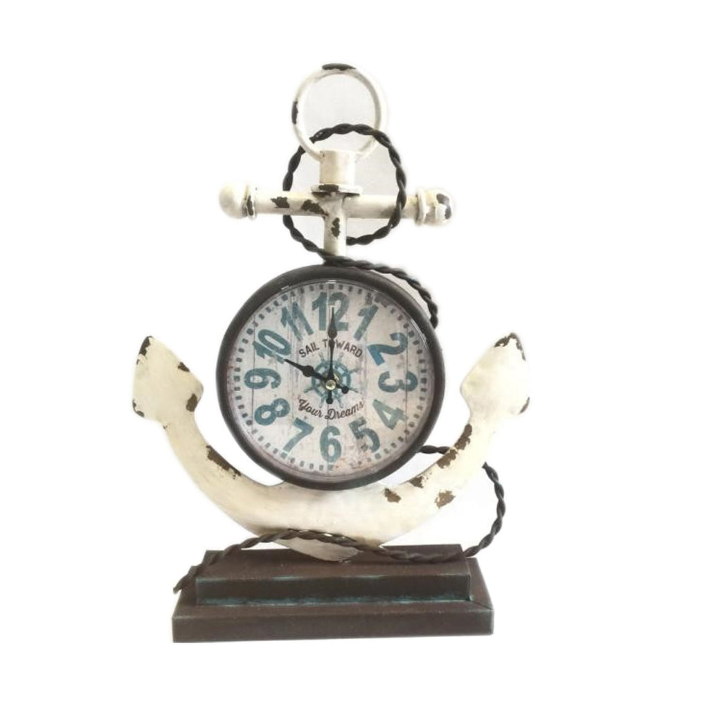 Coastal Vintage Metal Anchor Clock