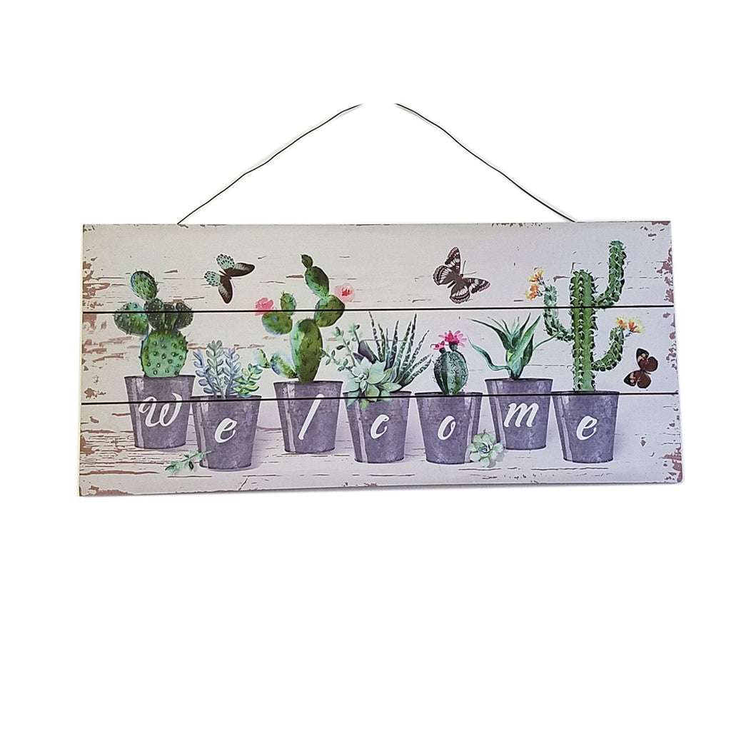Wall Hanging Spring Summer Sign Cactus Welcome