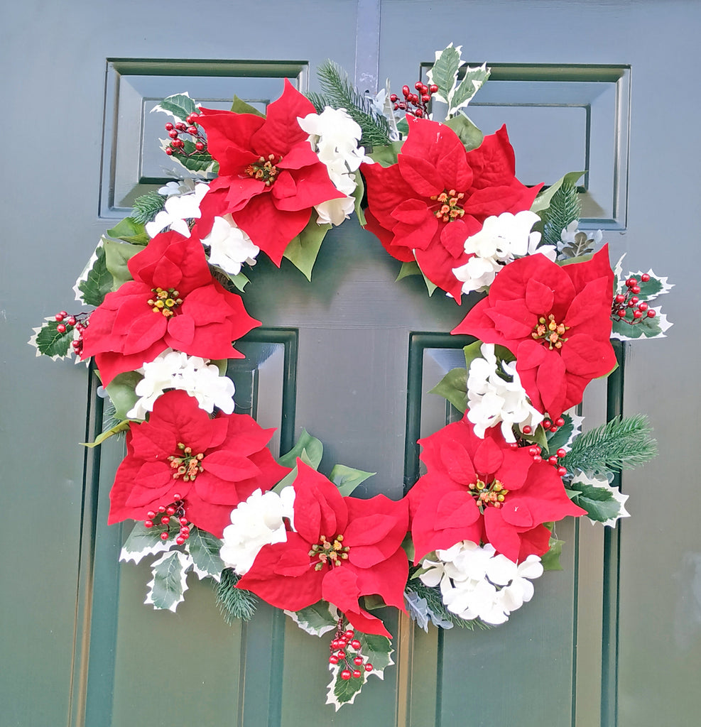 Poinsettia Hydrangea Christmas Wreath