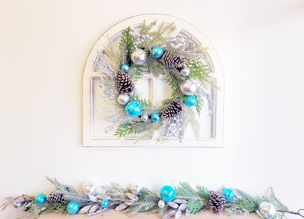 Ornament Pinecone Berry Christmas Wreath Garland Blue Silver