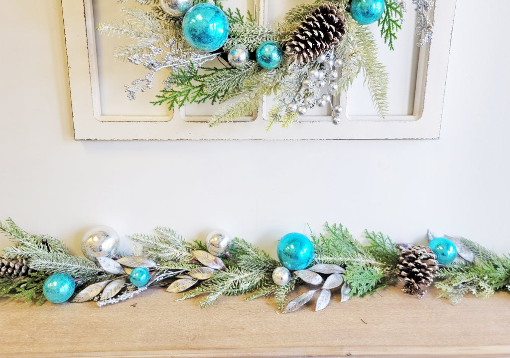Ornament Pinecone Berry Christmas Garland 6' Blue Silver