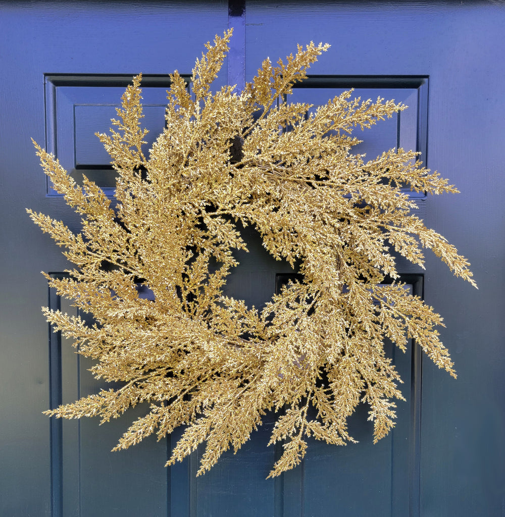 Christmas Gold Asparagus Fern Wreath 