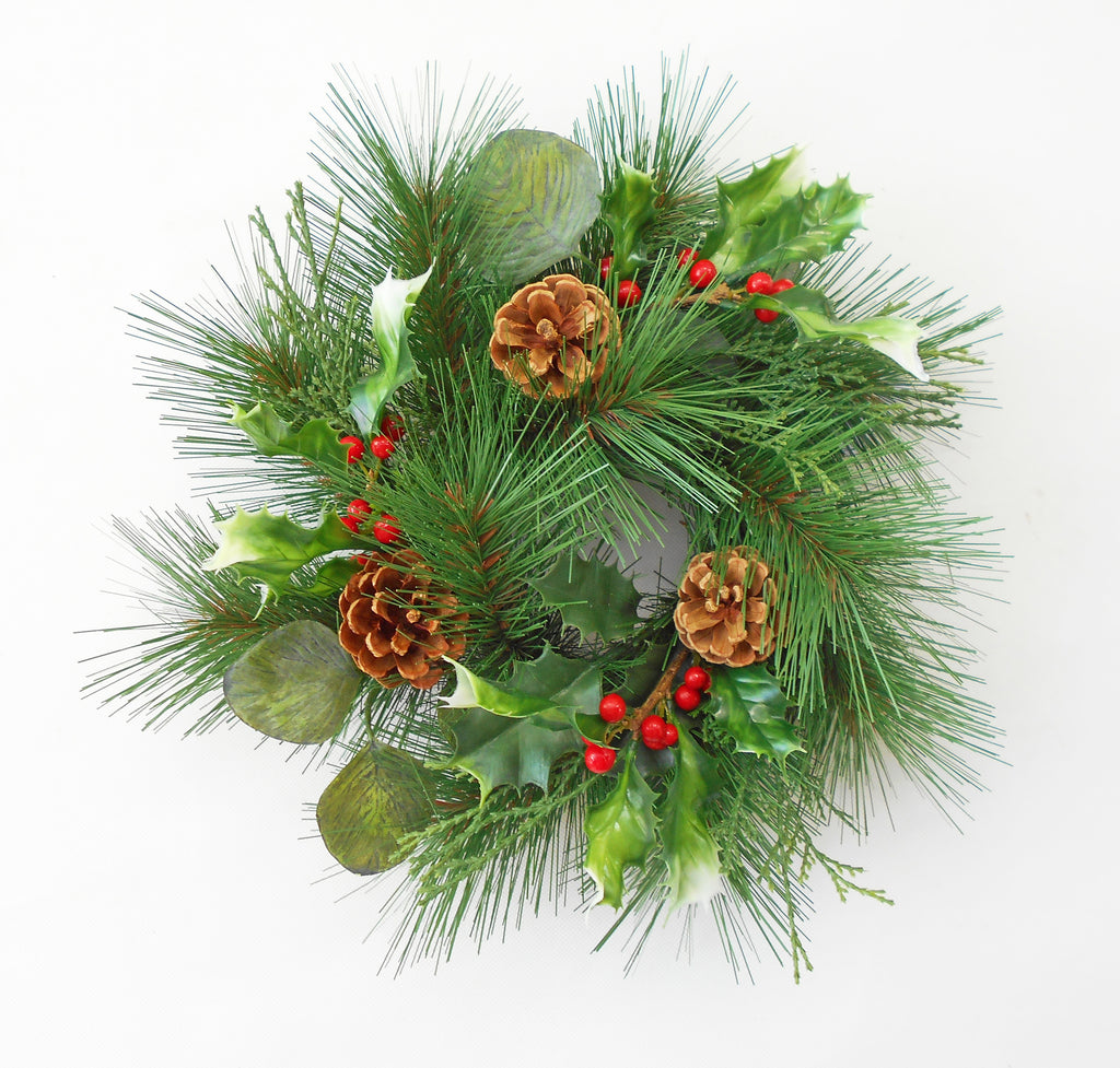 Christmas Holly Berry Pine Pinecone Wreath