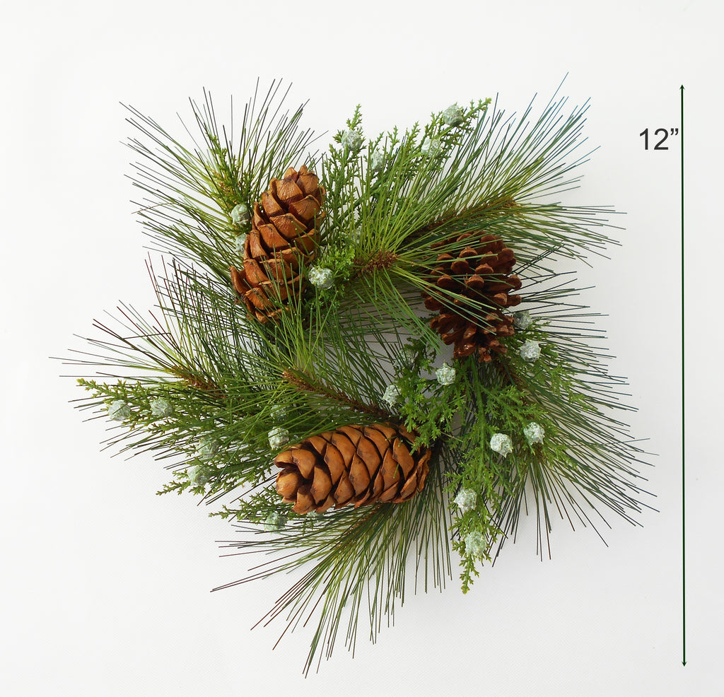 Christmas Long Needle Juniper Pinecone Candle Ring