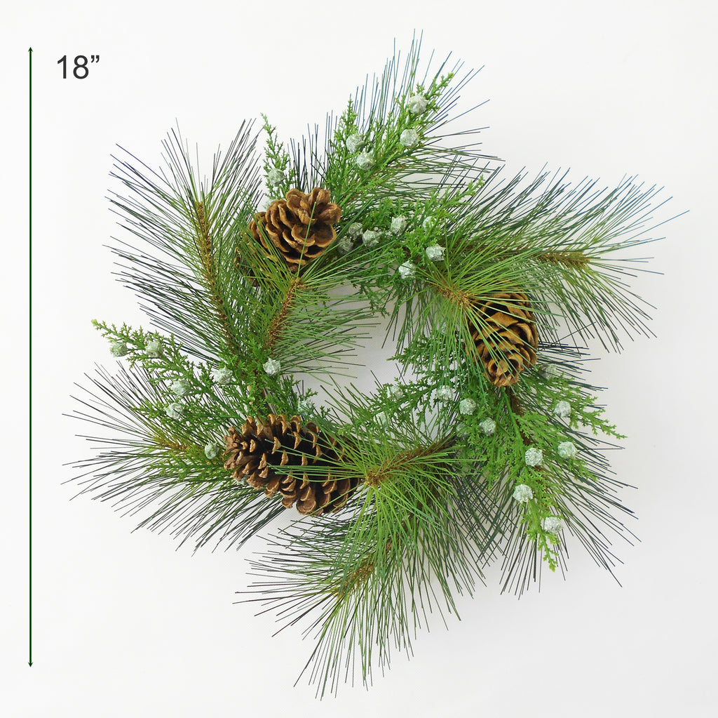 Christmas Long Needle Juniper Pinecone Wreath Candle Ring
