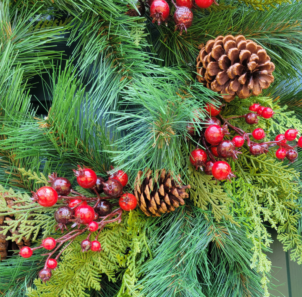 Christmas Berry Cedar Pine Pinecone Wreath