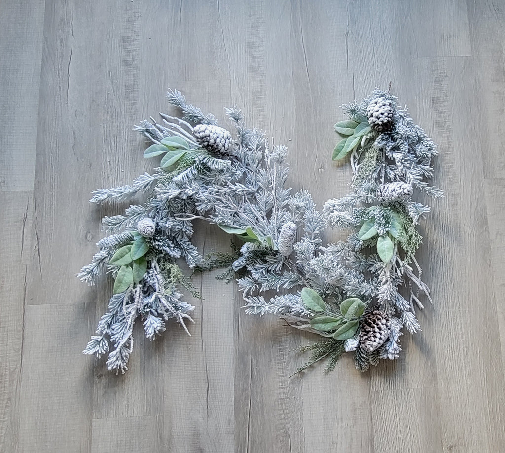 Flocked Lambs Ear Christmas Garland with Pincone 72"