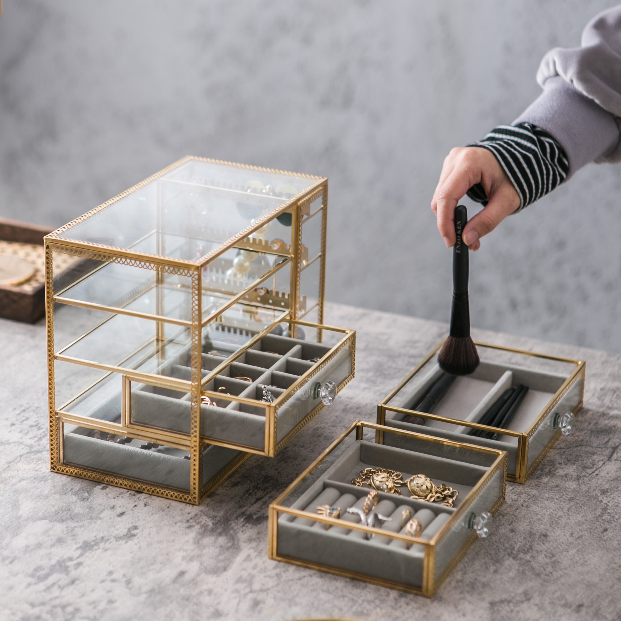 Glass jewelry cabinet sales