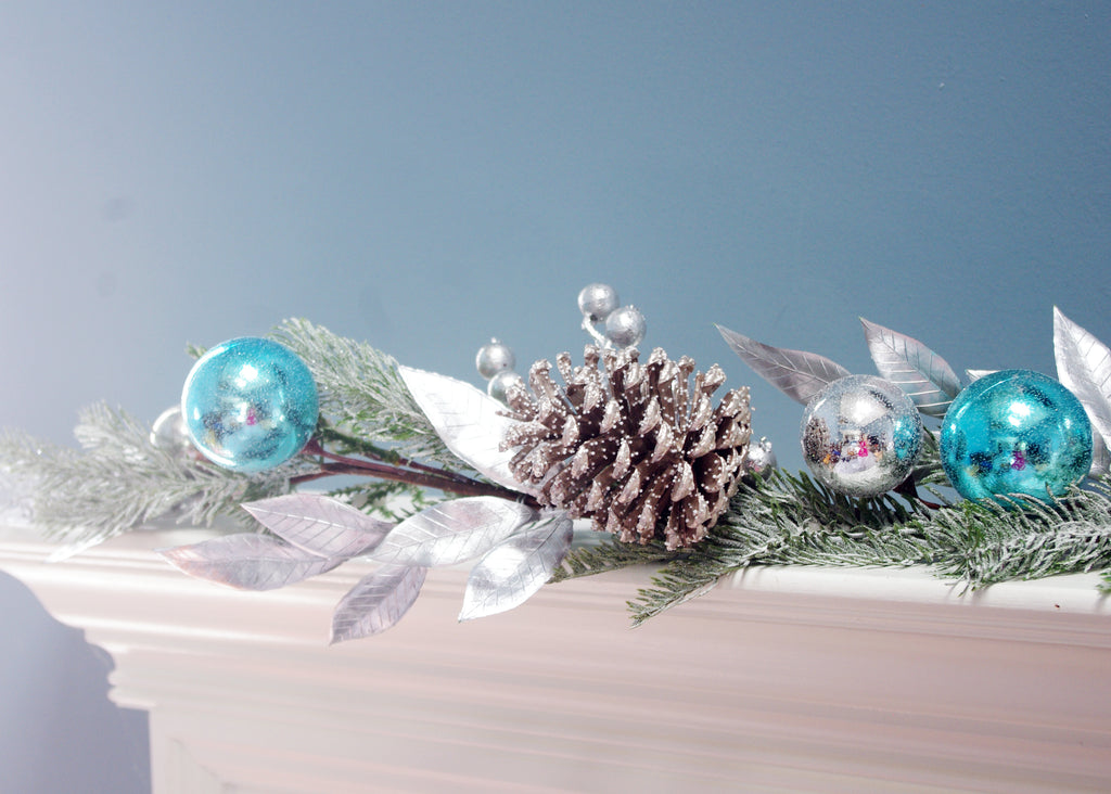 Ornament Pinecone Berry Christmas Garland 6' Blue Silver