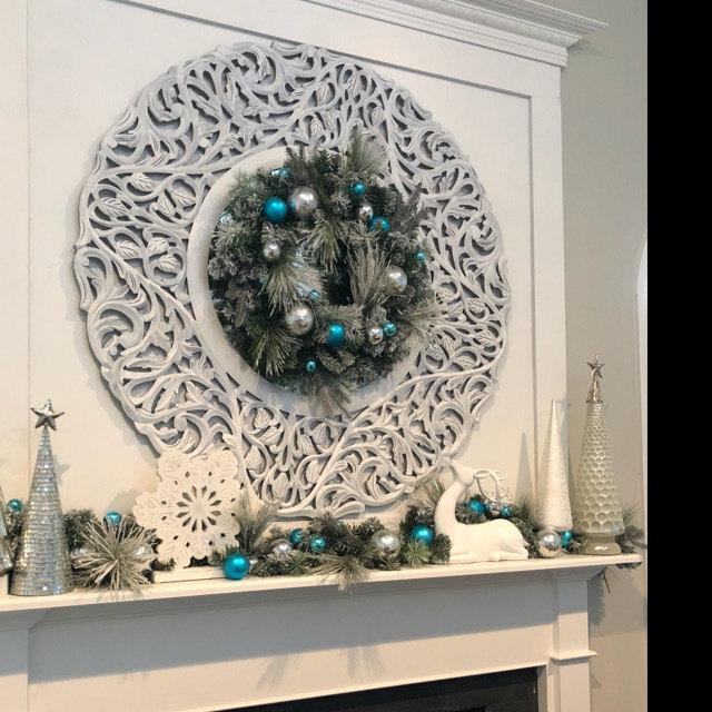 Flocked Ornament Christmas Garland 6' Teal Blue Silver Custimer